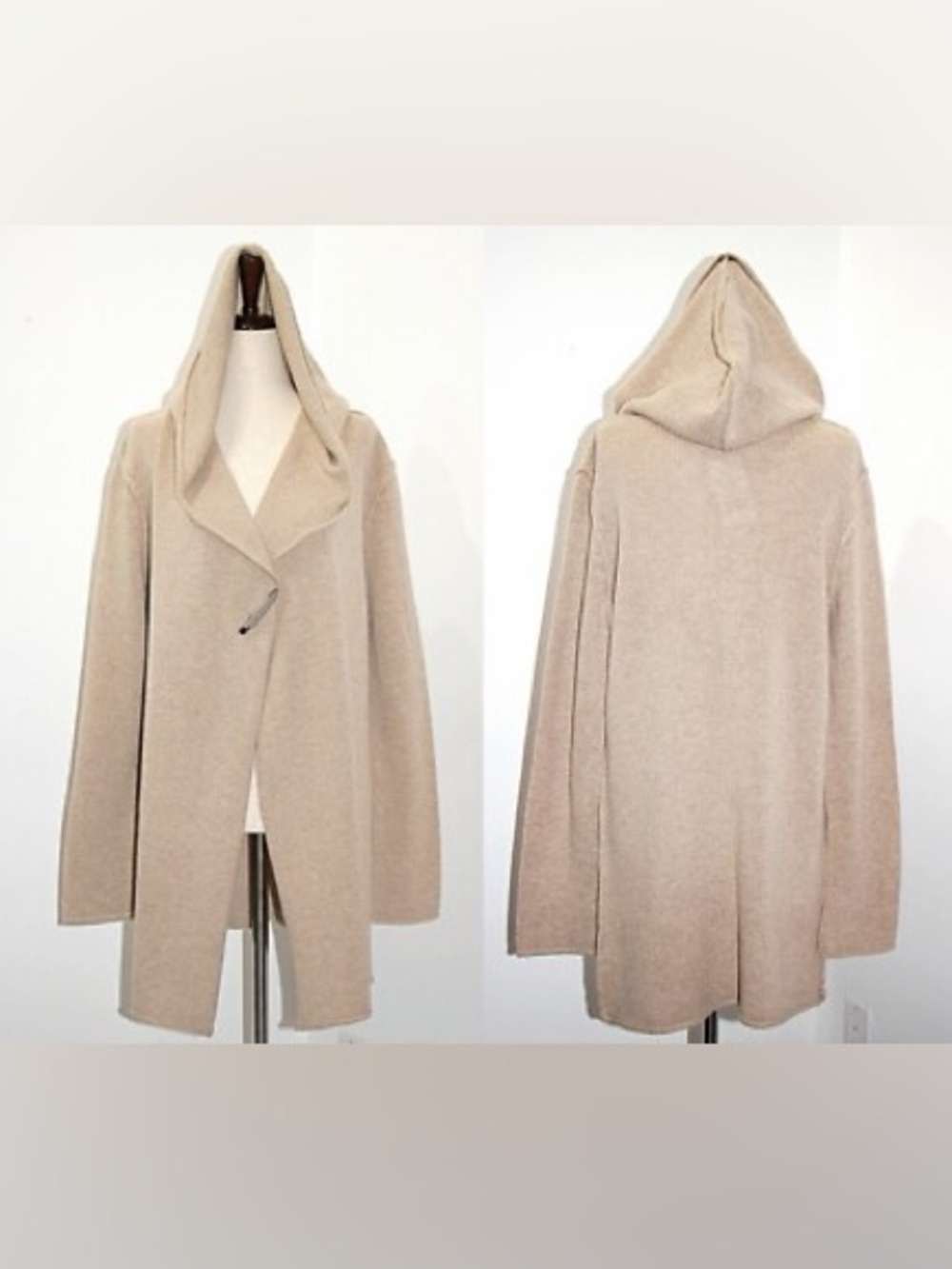 Vince Sophie Yak-Wool Safety Pin Shawl Collar Hooded Cardigan in Wheat